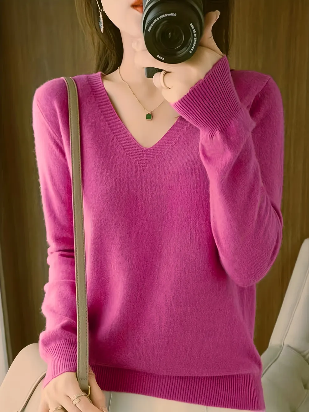 Day V Neck Long Sleeve Knitted Sweater