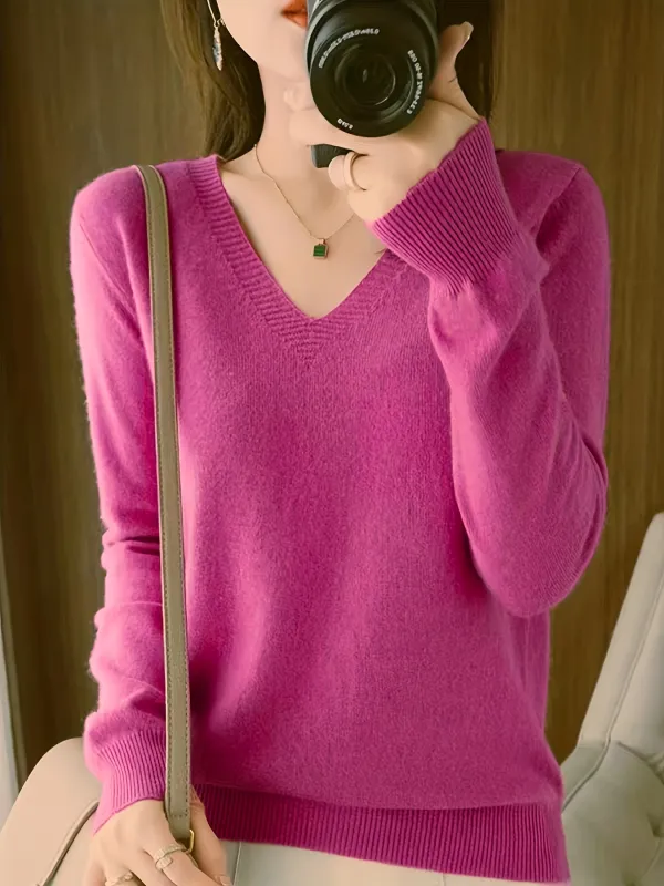 Day V Neck Long Sleeve Knitted Sweater