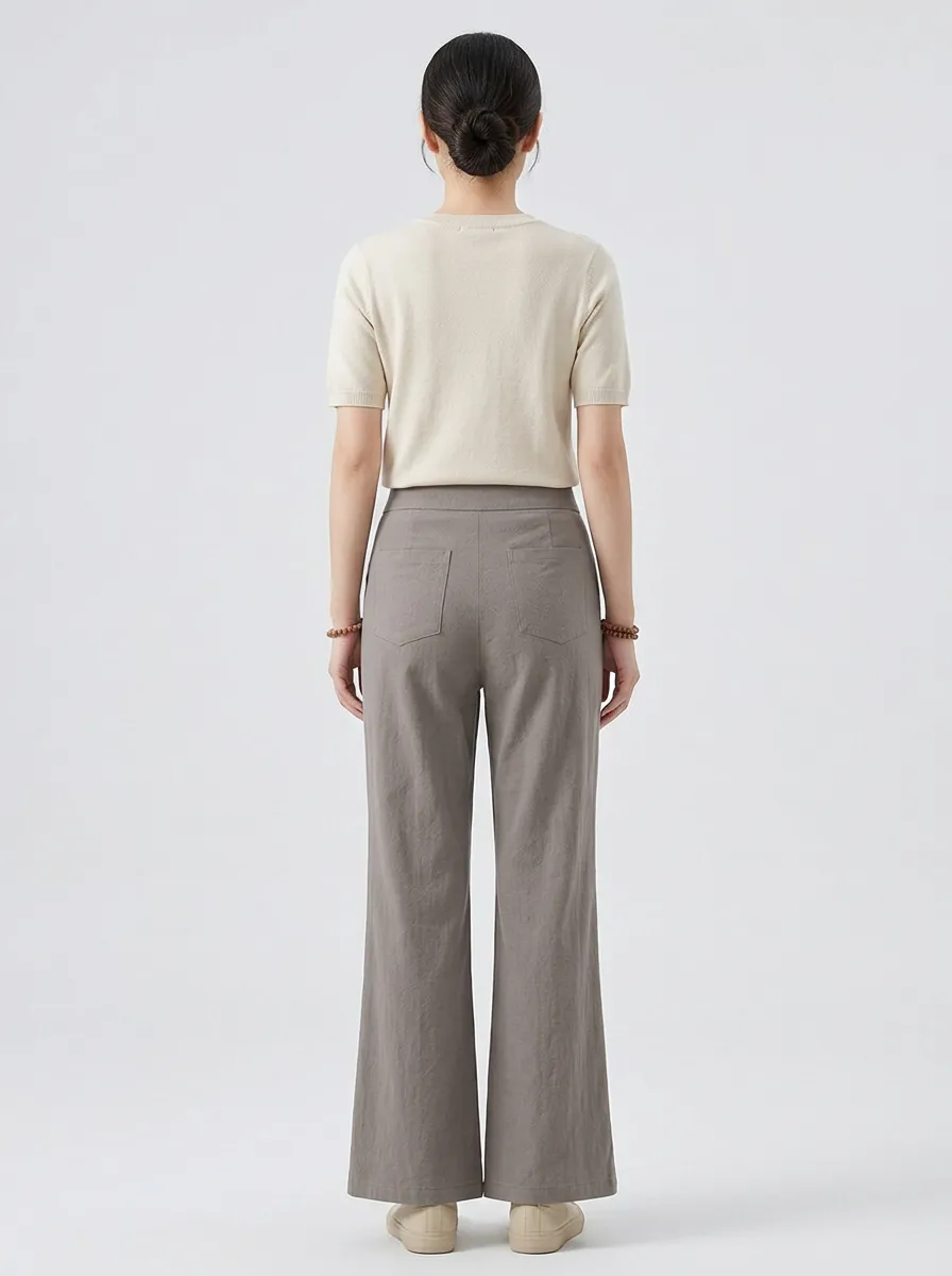 Women's Leaf Embroidered Detail Straight-Leg Trousers