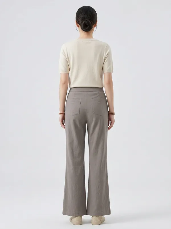 Women's Leaf Embroidered Detail Straight-Leg Trousers