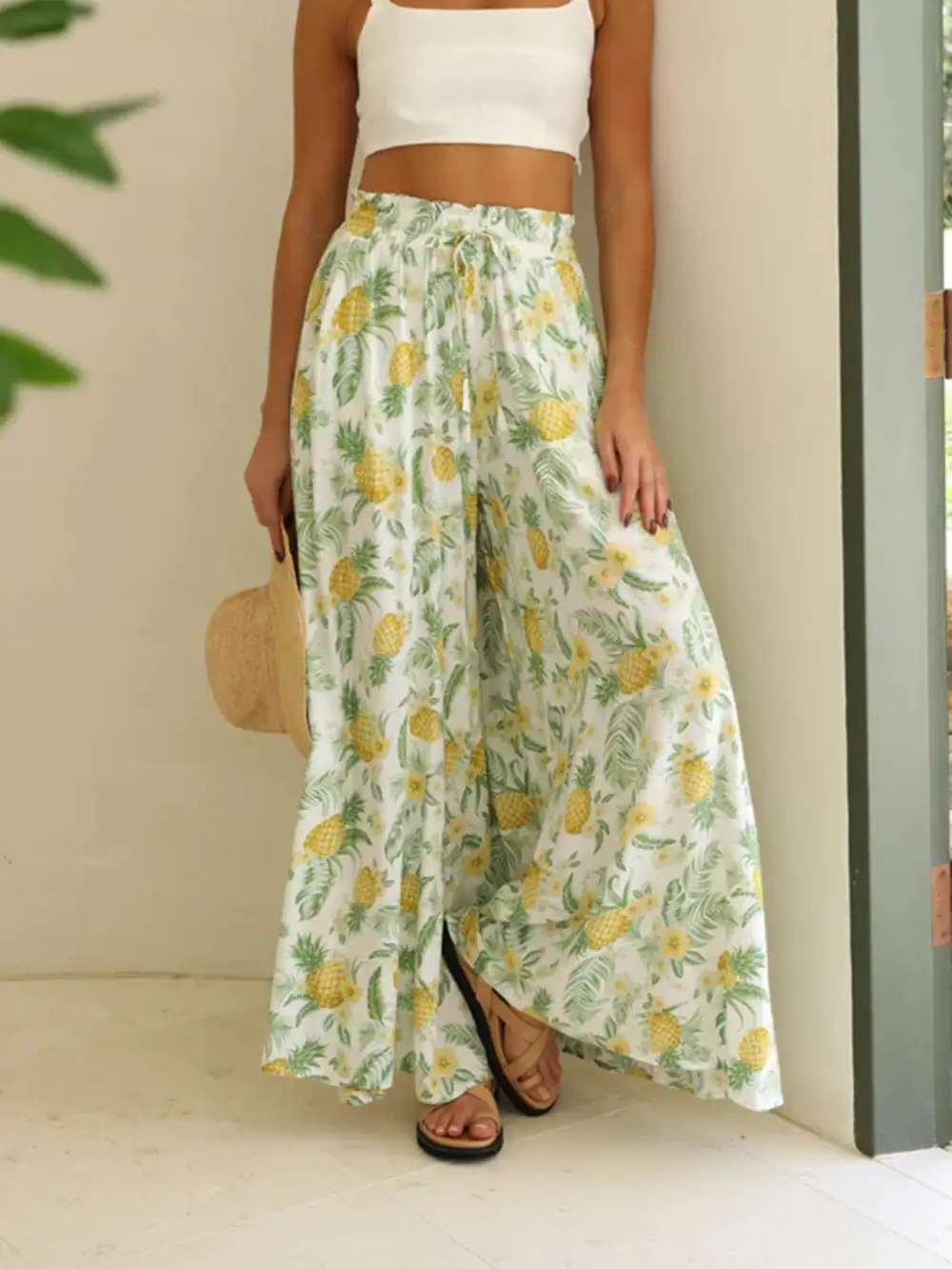 Printed Wide Leg Detail Pants