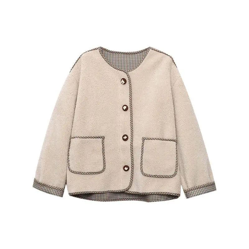 Plaid Patchwork Fleece Casual Outerwear Jacket