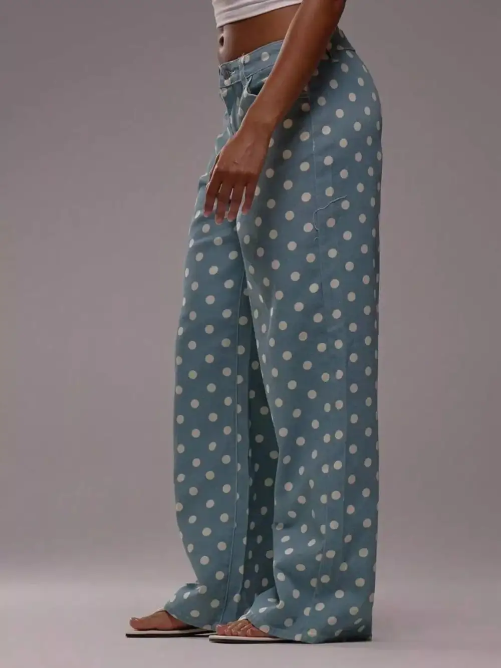 Denim Polka Dot Wide Leg Relaxed Fit Jeans