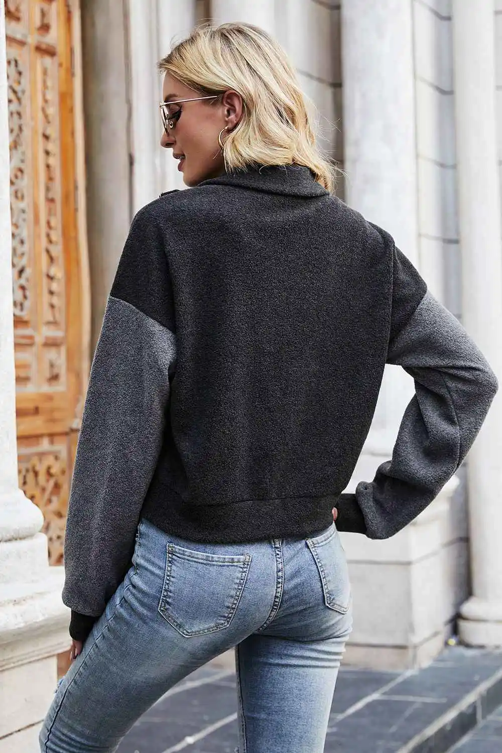 Two Tone Collared Neck Jacket