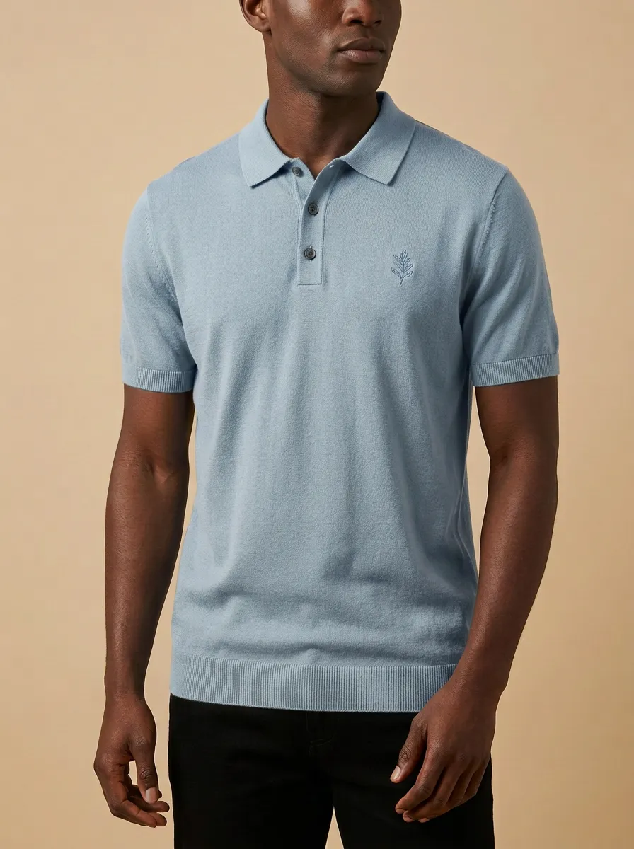 Textured Leaf-Pattern Embroidered Men's Polo Shirt