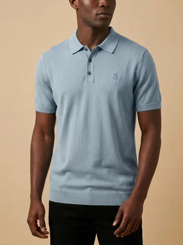 Textured Leaf-Pattern Embroidered Men's Polo Shirt