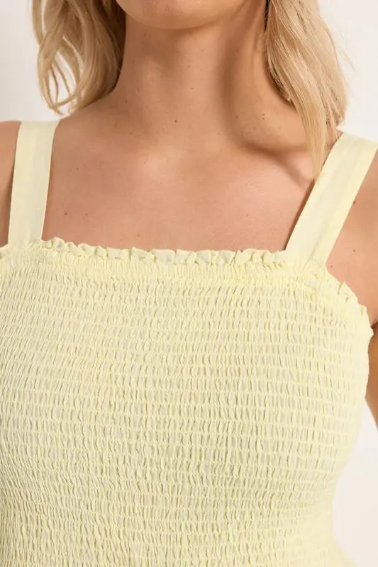 Yellow Shirred Linen Maxi Dress