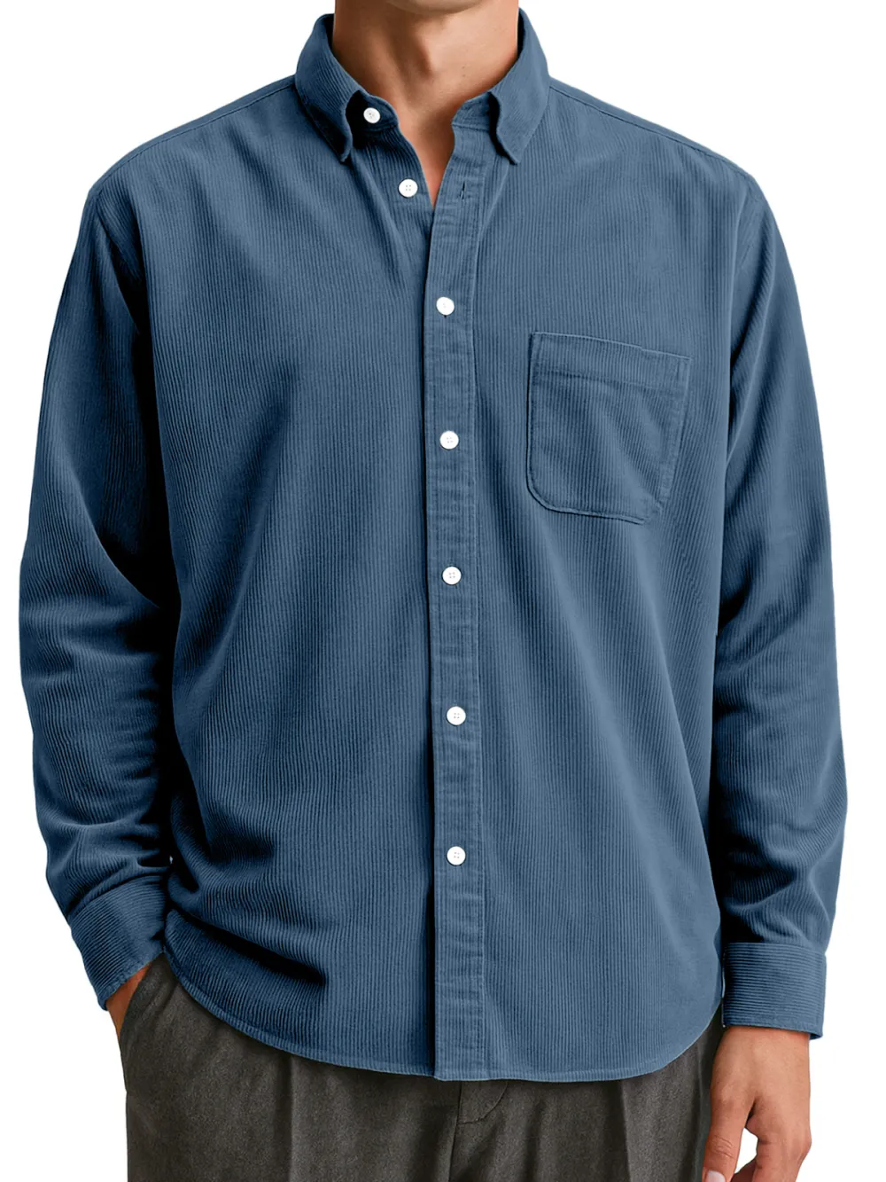 Clean Line Corduroy Open Collar Shirt