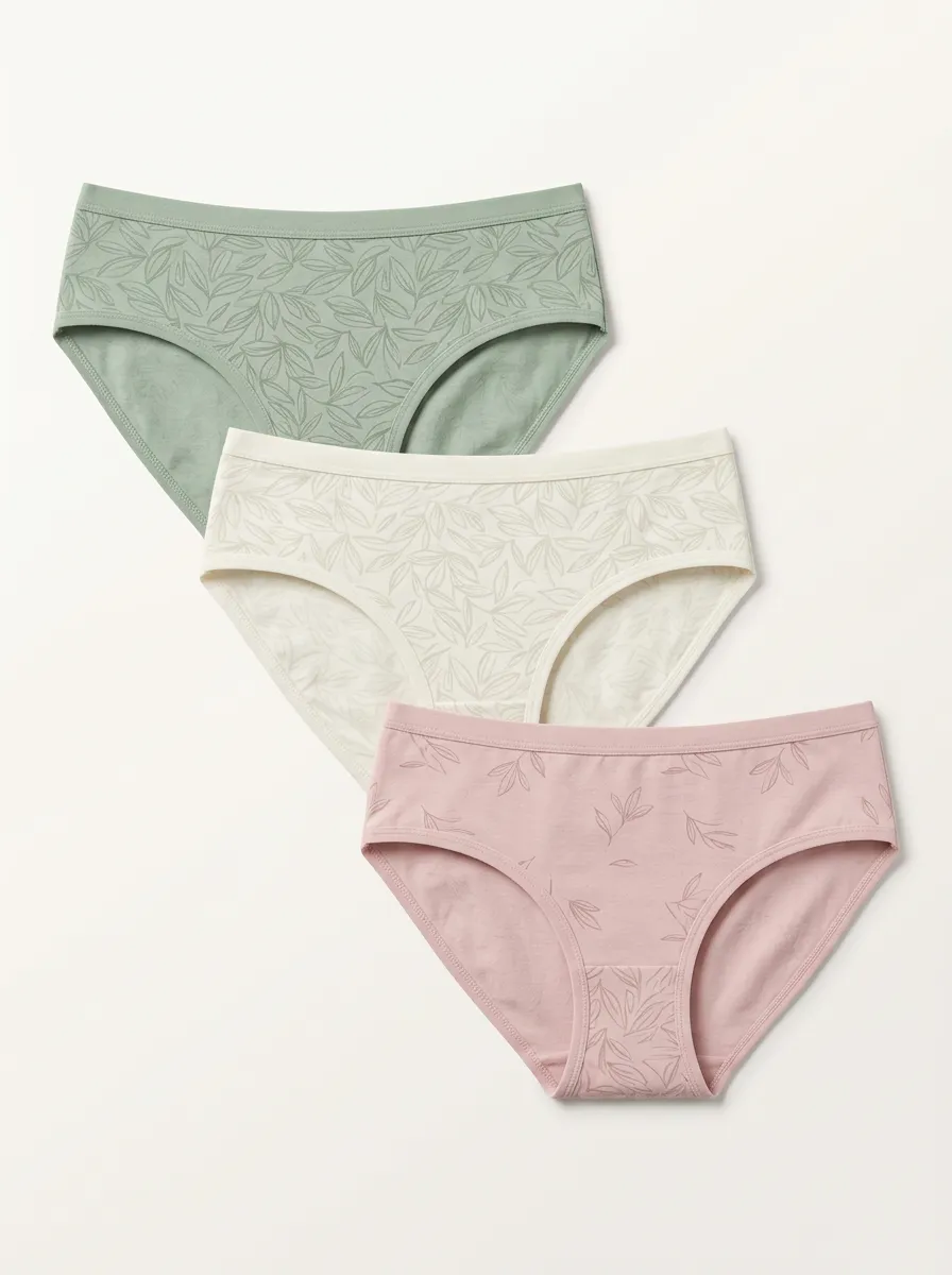 Women's Three-Pair Tonal Leaf Print Bikini Brief Set