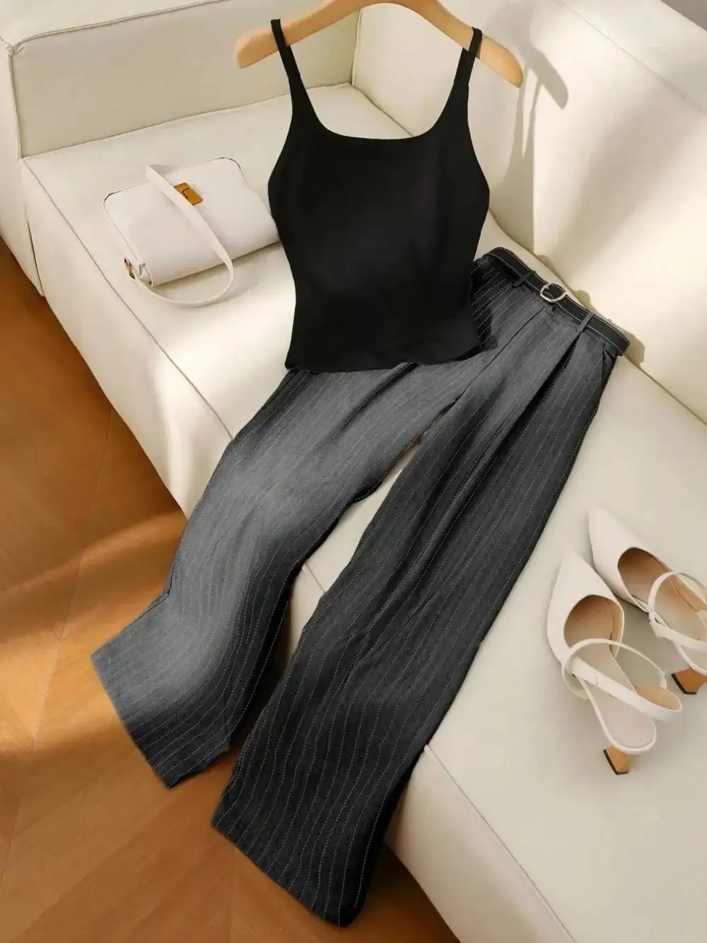 Refined Sleeveless Top and Wide Leg Pants Set