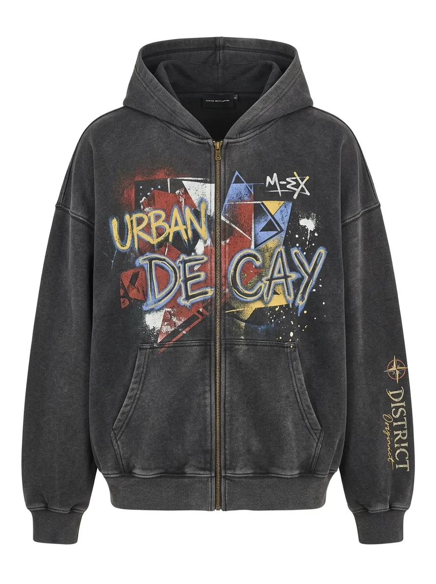 Unisex Streetwear Urban Decay Graffiti Printed Zip Up Hoodie