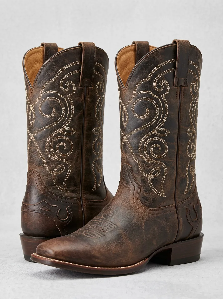 Men's Western Cowboy Embroidered Distressed Cowboy Boots