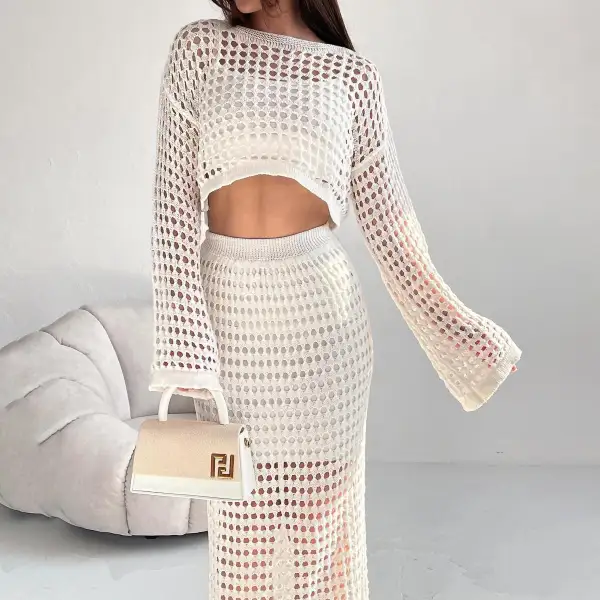 Structured Knit Lace Blouse And Long Skirt Set