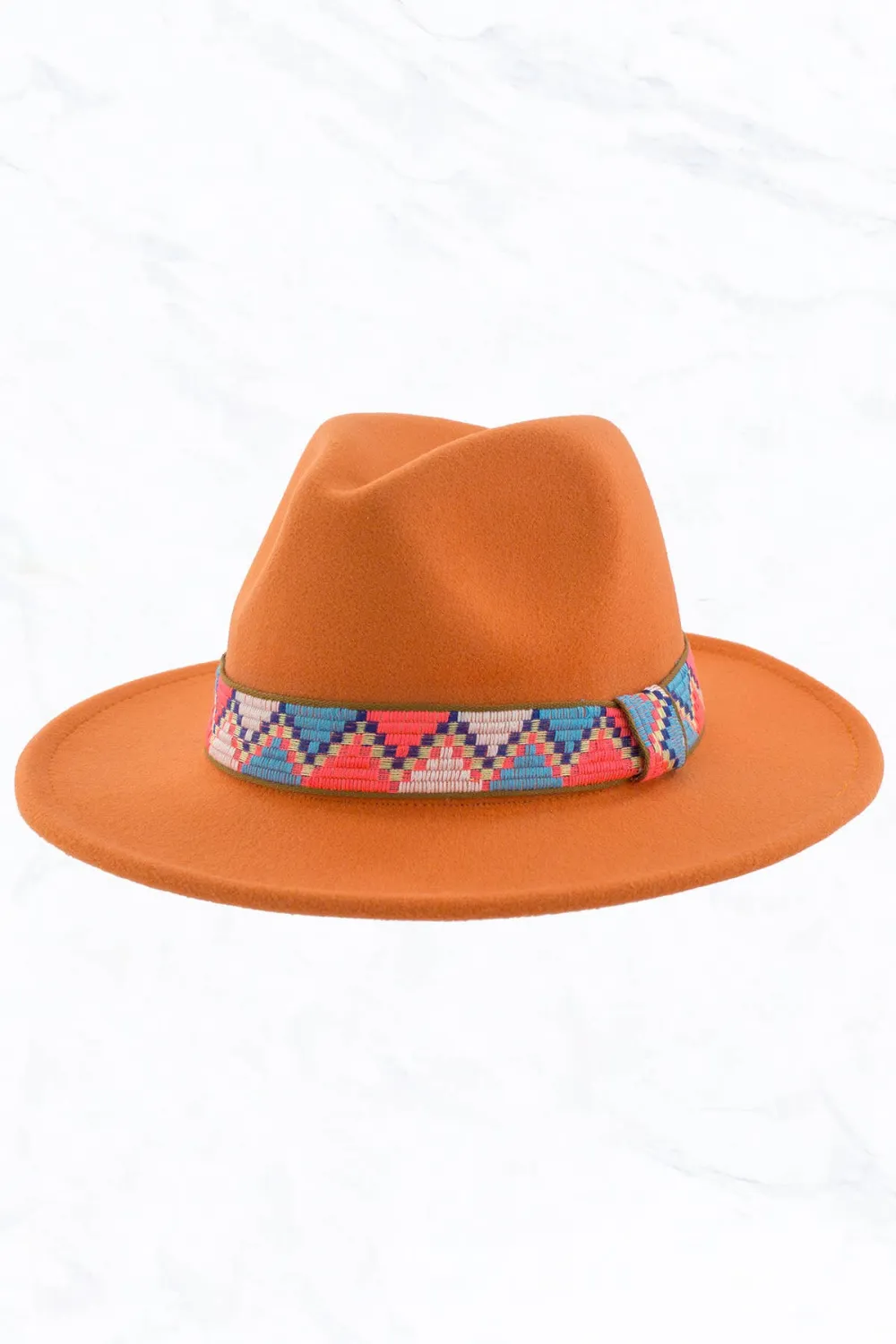 Flat Brim Big Edge Straight Side Jazz Hat Neon Orange Belt