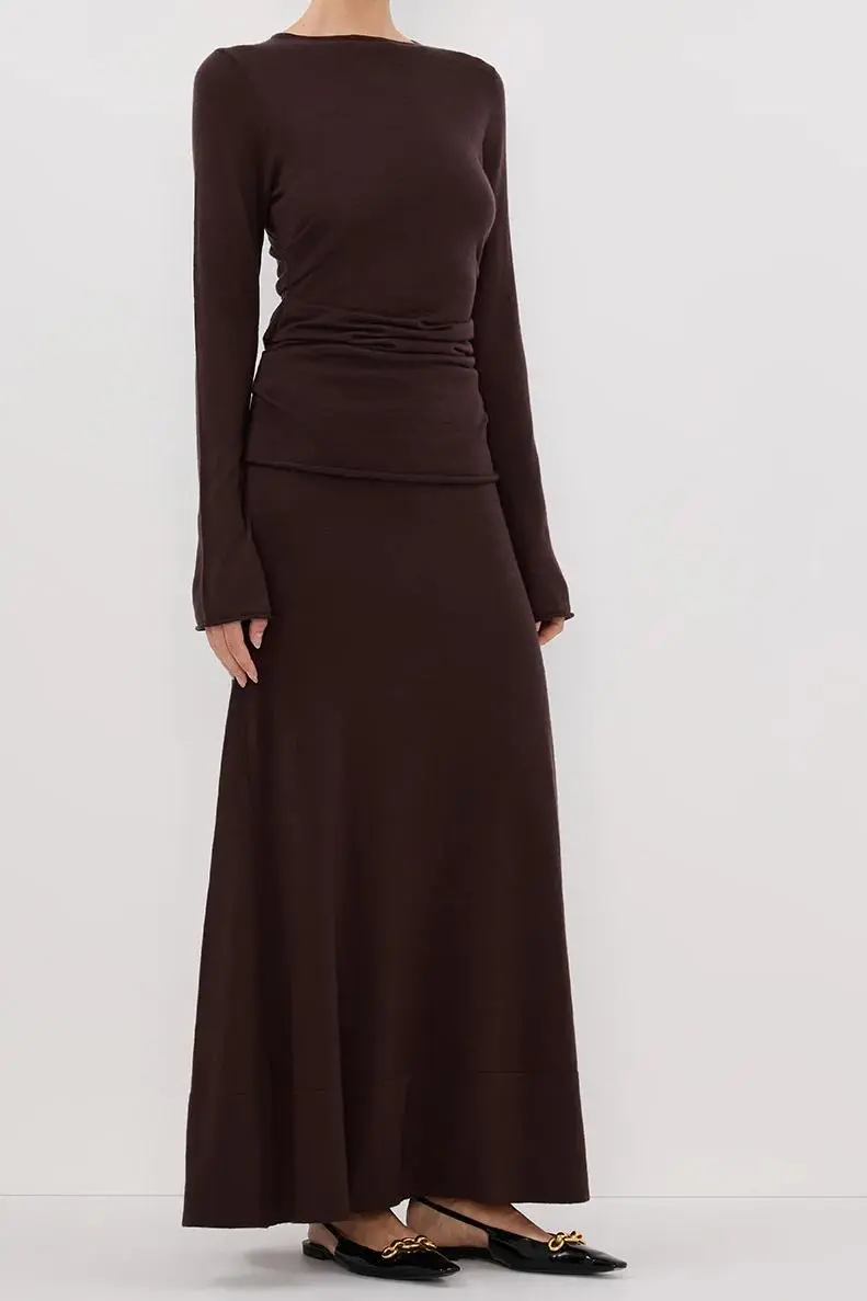 BITTER CHOC MERINO MAXI SKIRT