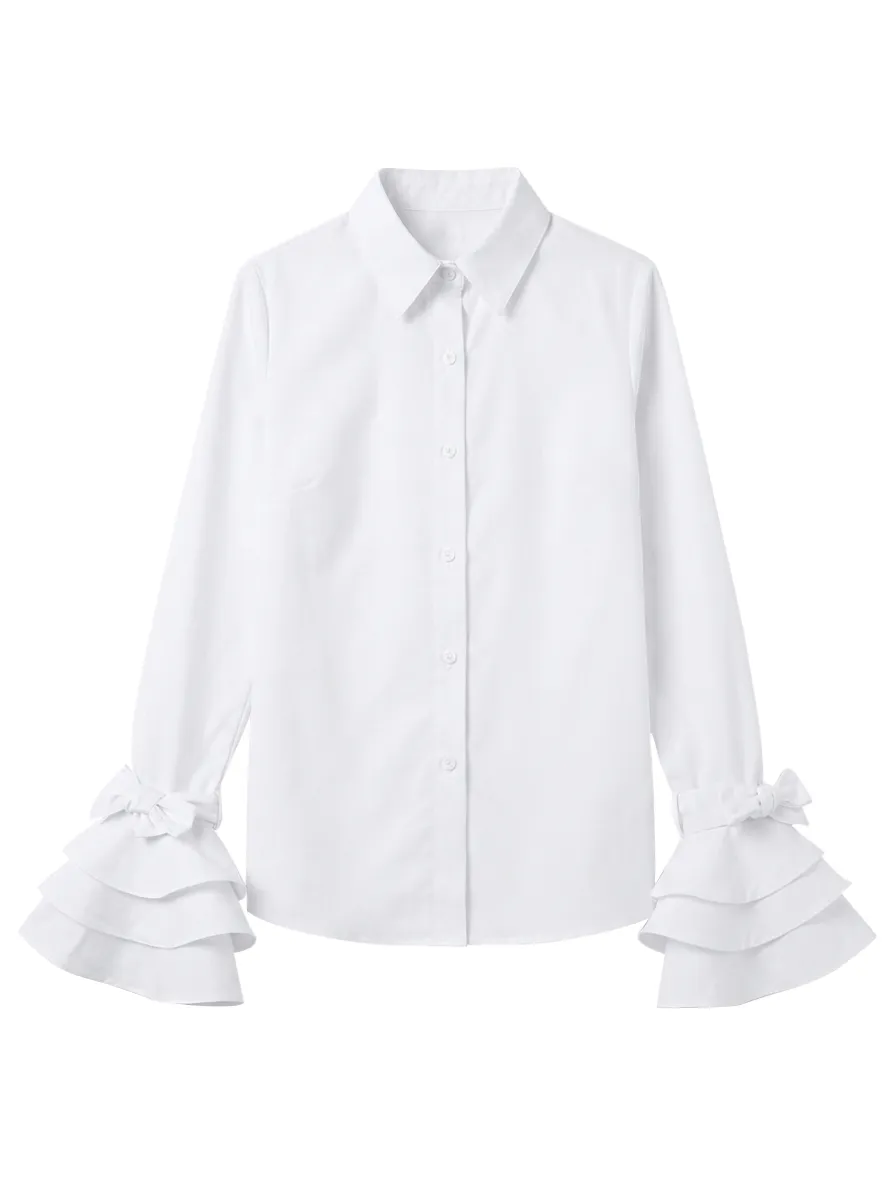 Women's Cotton Ruffled Lapel-Collar Blouse