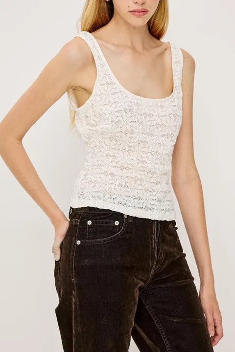 Ivory Lace Cropped Scoop-Neck Tank