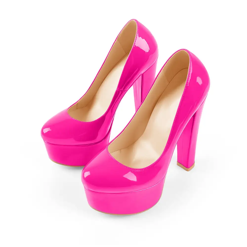 Round Toe Platform Chunky Heel Pumps