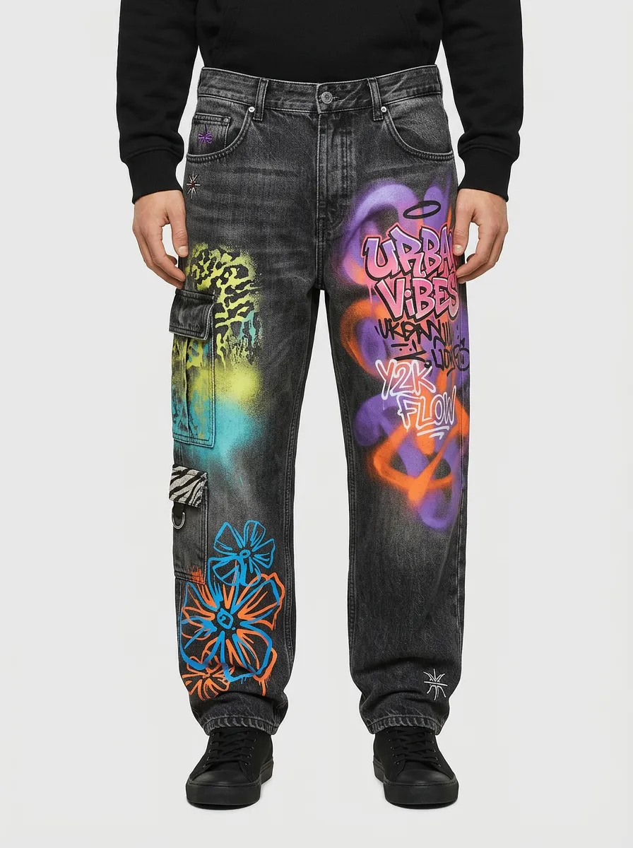 Men's Streetwear Y2K Graffiti Floral Graphic Cargo Jeans