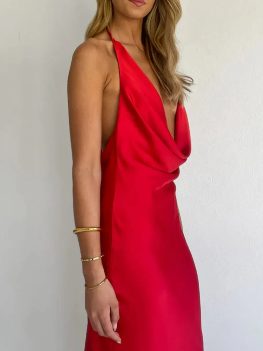 Gathered Detail Satin Maxi Dress