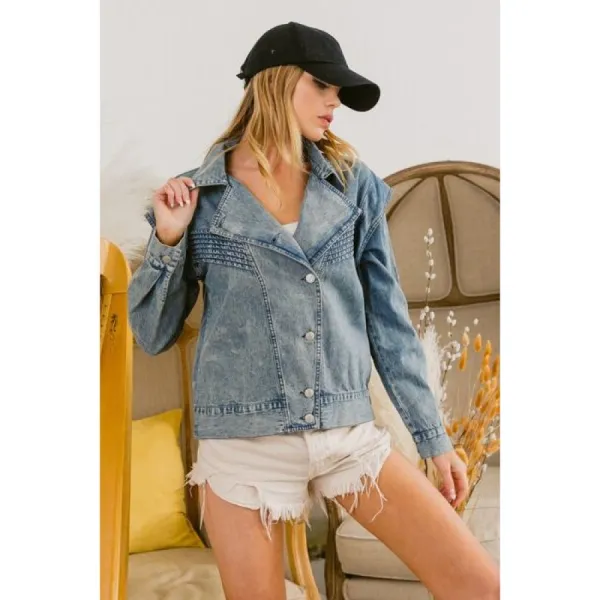 Button-Up Long-Sleeve Denim Jacket