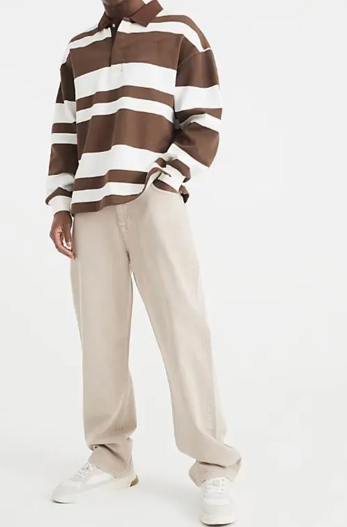 Men's Brown And White Striped Polo Shirt
