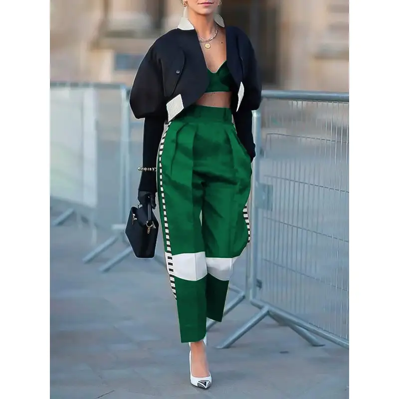 Contemporary High Waisted Contrast Color Pants Trousers
