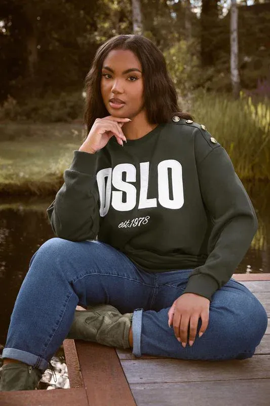 Khaki Green 'Oslo' Slogan Sweatshirt