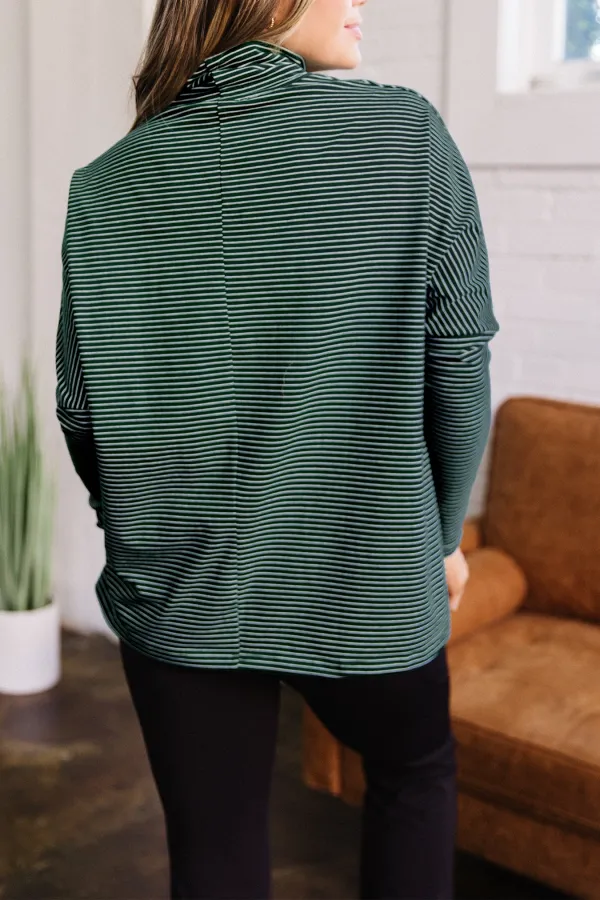 Women's Striped High Neck Long Sleeve Top
