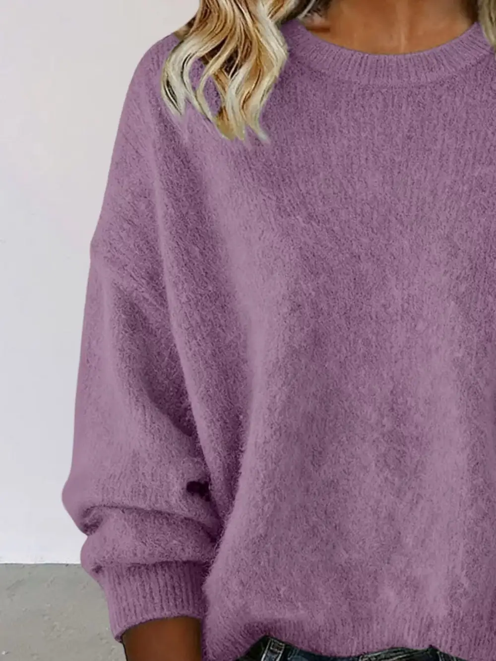 Full Size Round Neck Dropped Shoulder Sweater Plus Size