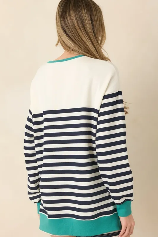 Navy Stripe Crewneck Sweatshirt