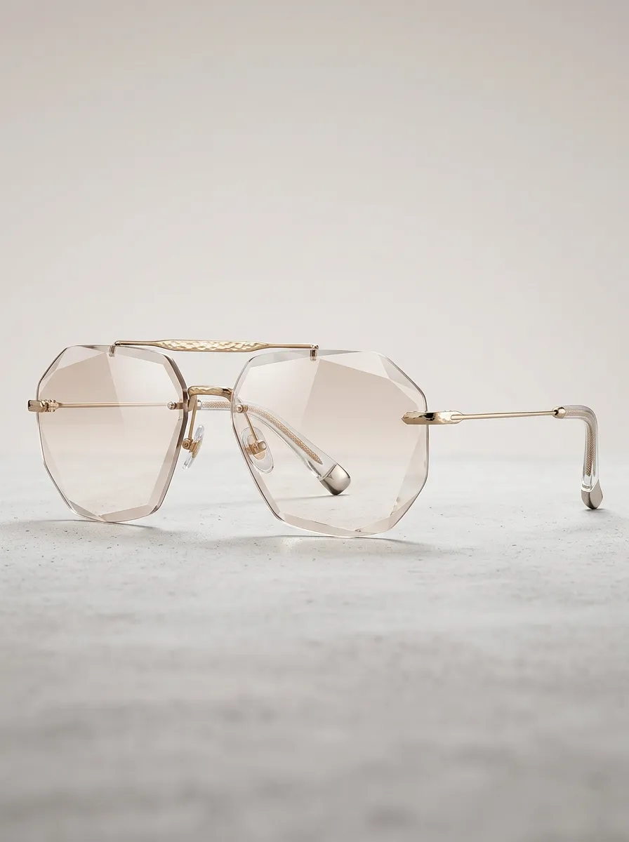 Unisex Vintage Geometric Rimless Gold Metal Sunglasses