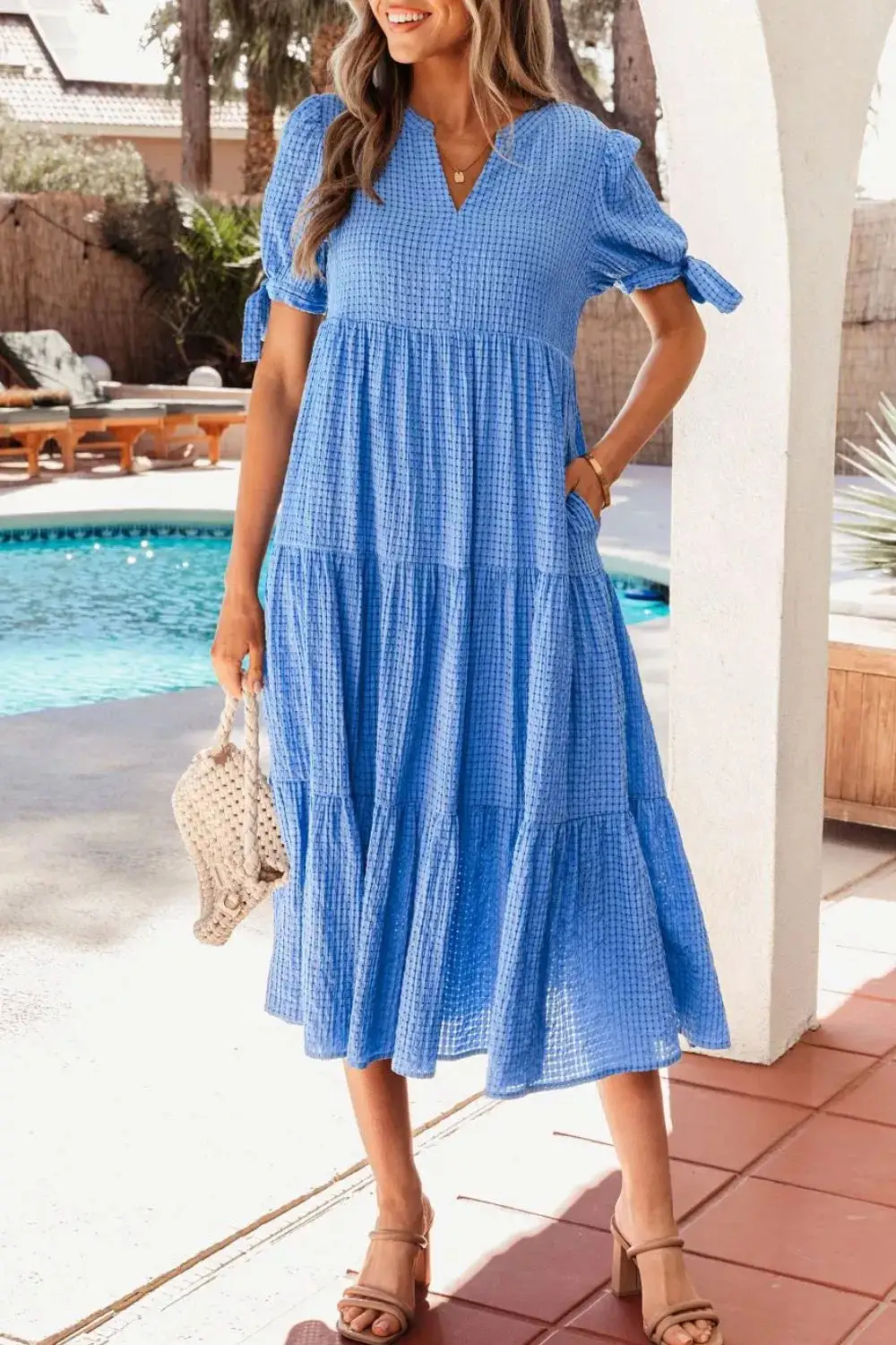 Tiered Short Sleeve Midi Dress