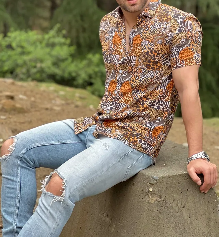 Multi-Color Tropical Print Rayon Casual Shirt