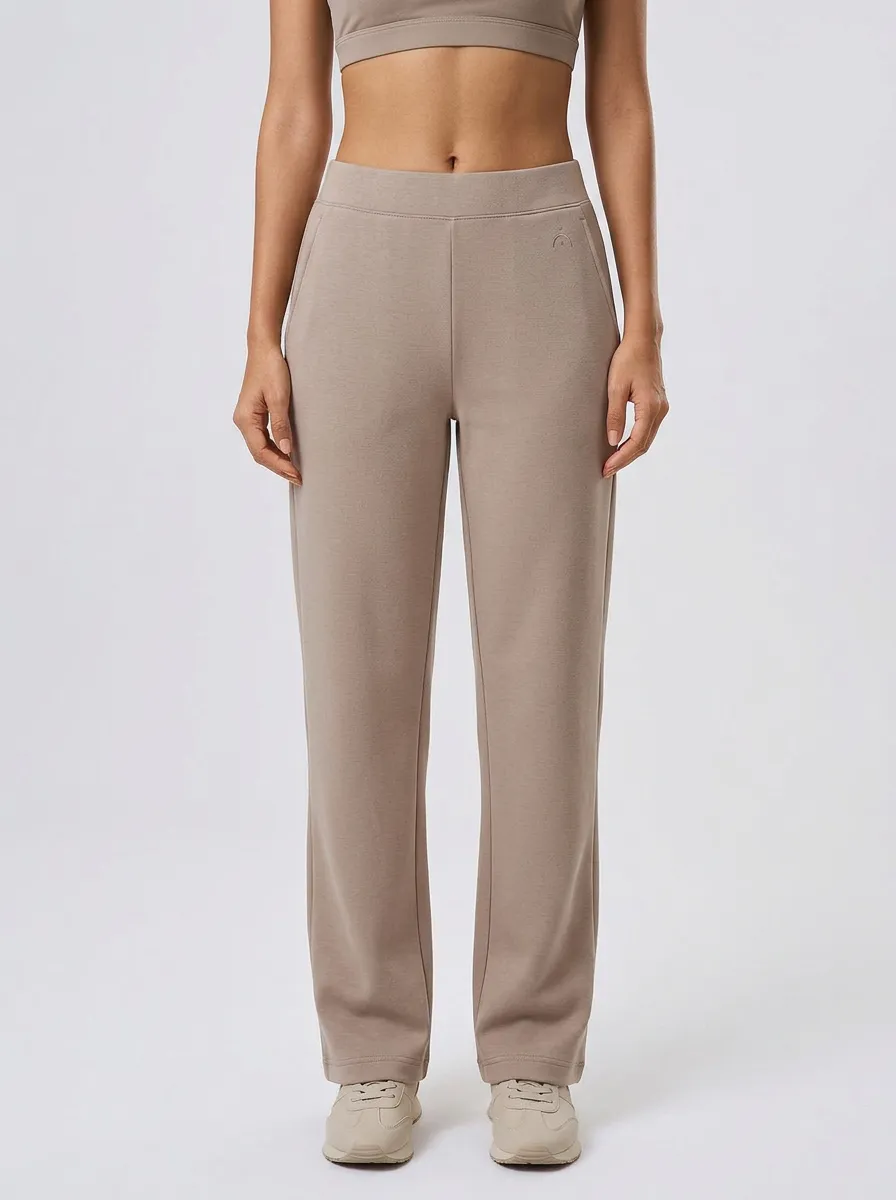 Women's Minimalist Solid Taupe High-Waisted Lounge Pants