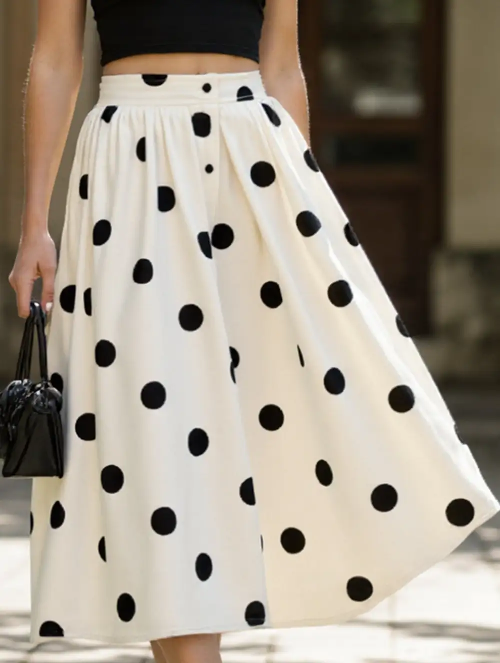 Polka Dot A-Line Midi Skirt