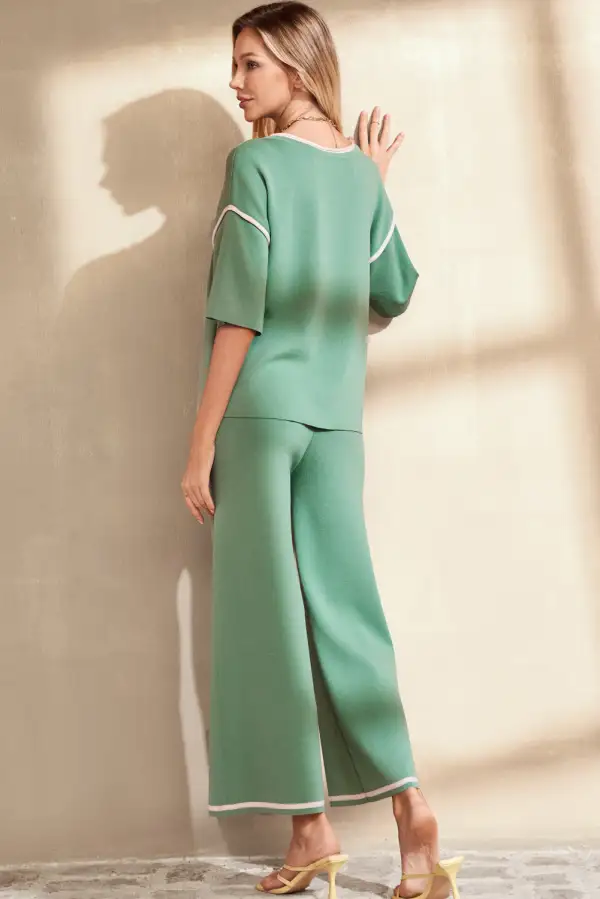 Sleeve Drawstring Soft Pants Lounge Set