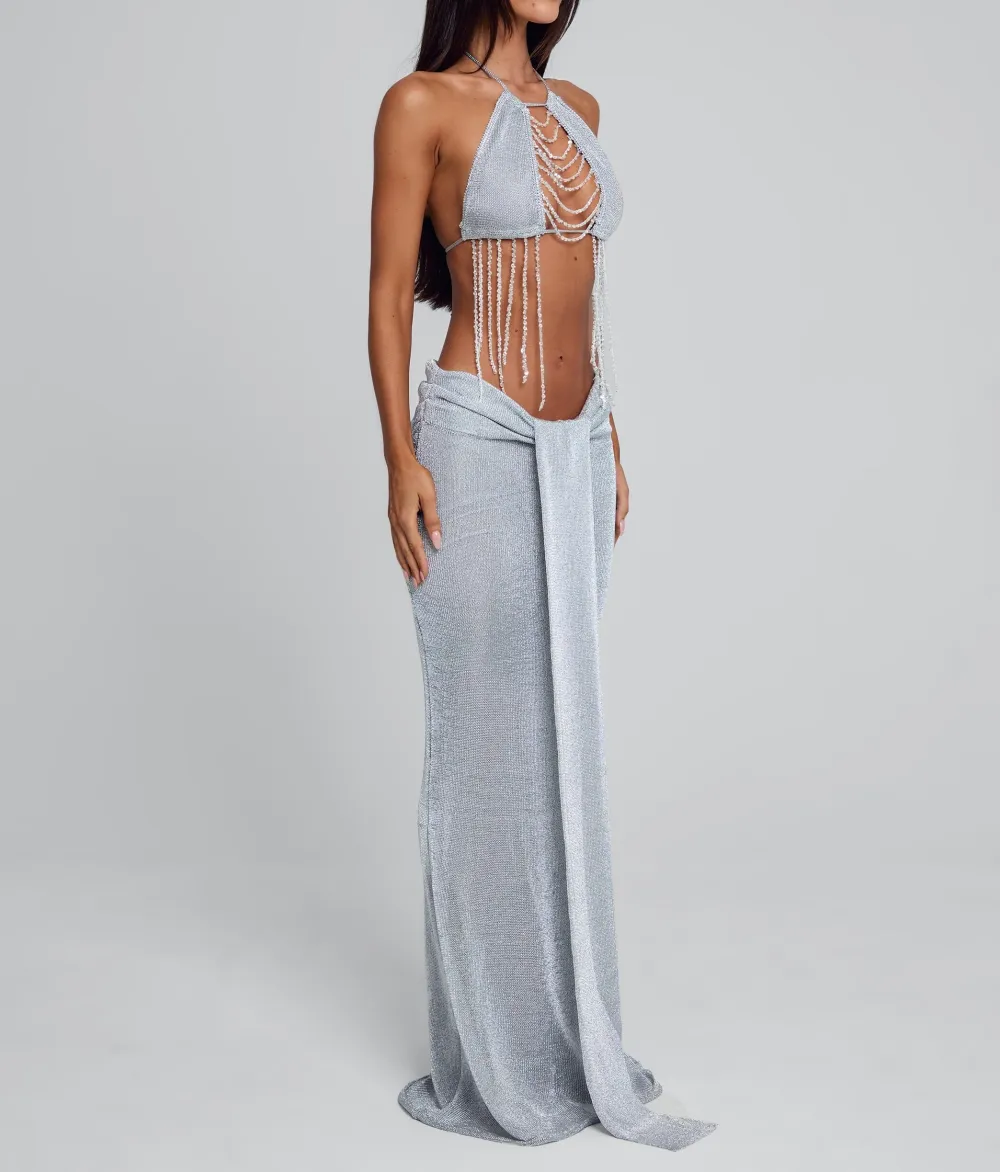 Silver Knit Maxi Skirt