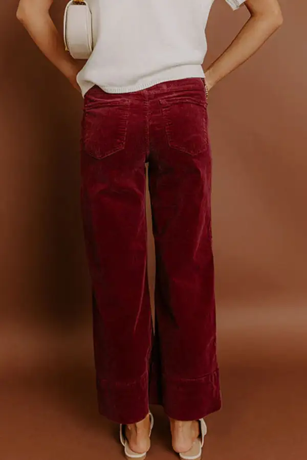 Corduroy Solid High Waist Wide Leg Trousers