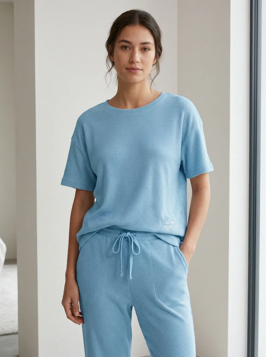 Slow Moment Waffle Knit Printed Lounge Set