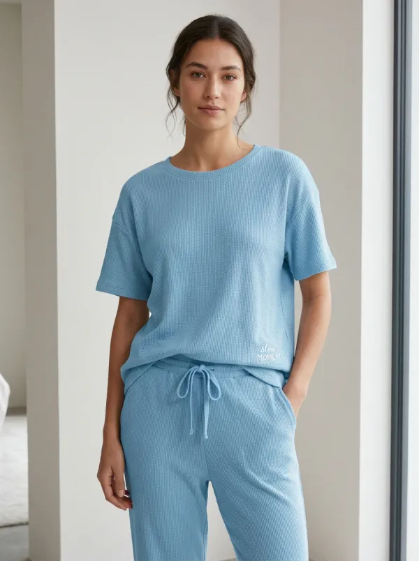 Slow Moment Waffle Knit Printed Lounge Set
