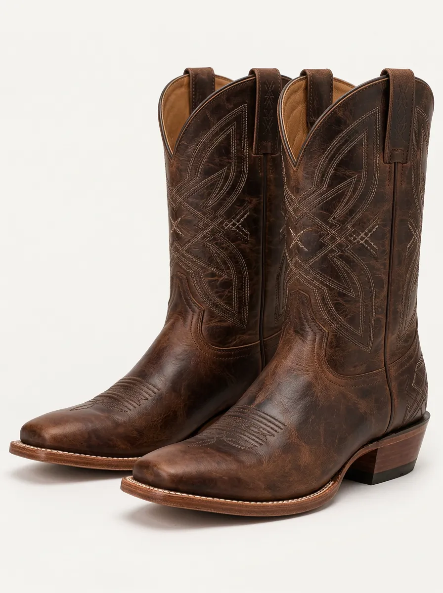 Men's Cowboy Boots with Vintage Inspired and Brown Accents