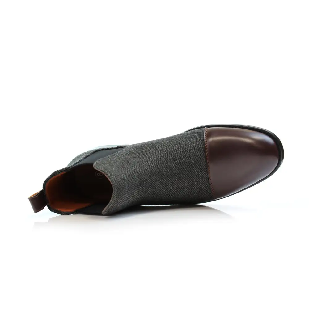 Faux-Leather Two-Tone Slip-On Chelsea Boots