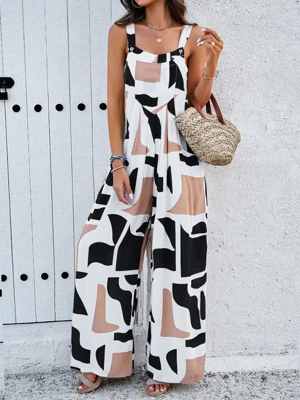 Elegant Abstract Print Overall Jumpsuit