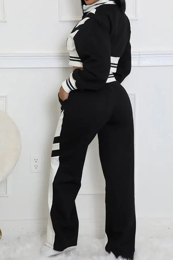 Colorblock High Neck Long Sleeve Pant Set