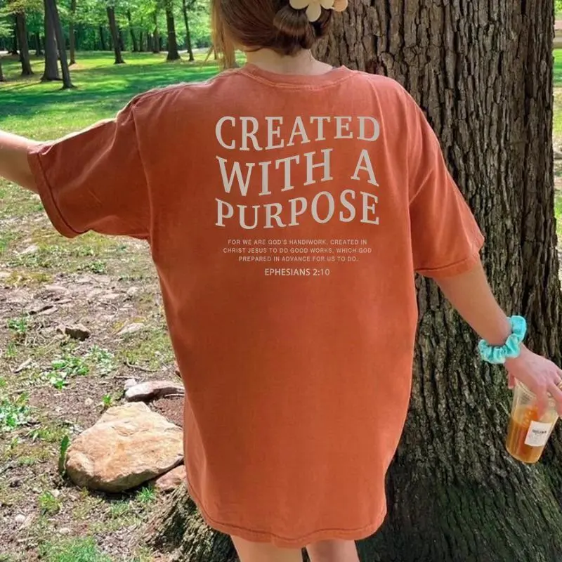 Created With A Purpose Jesus On Back Christian Bible Verse Women's Oversized Comfort T-Shirt Back Print