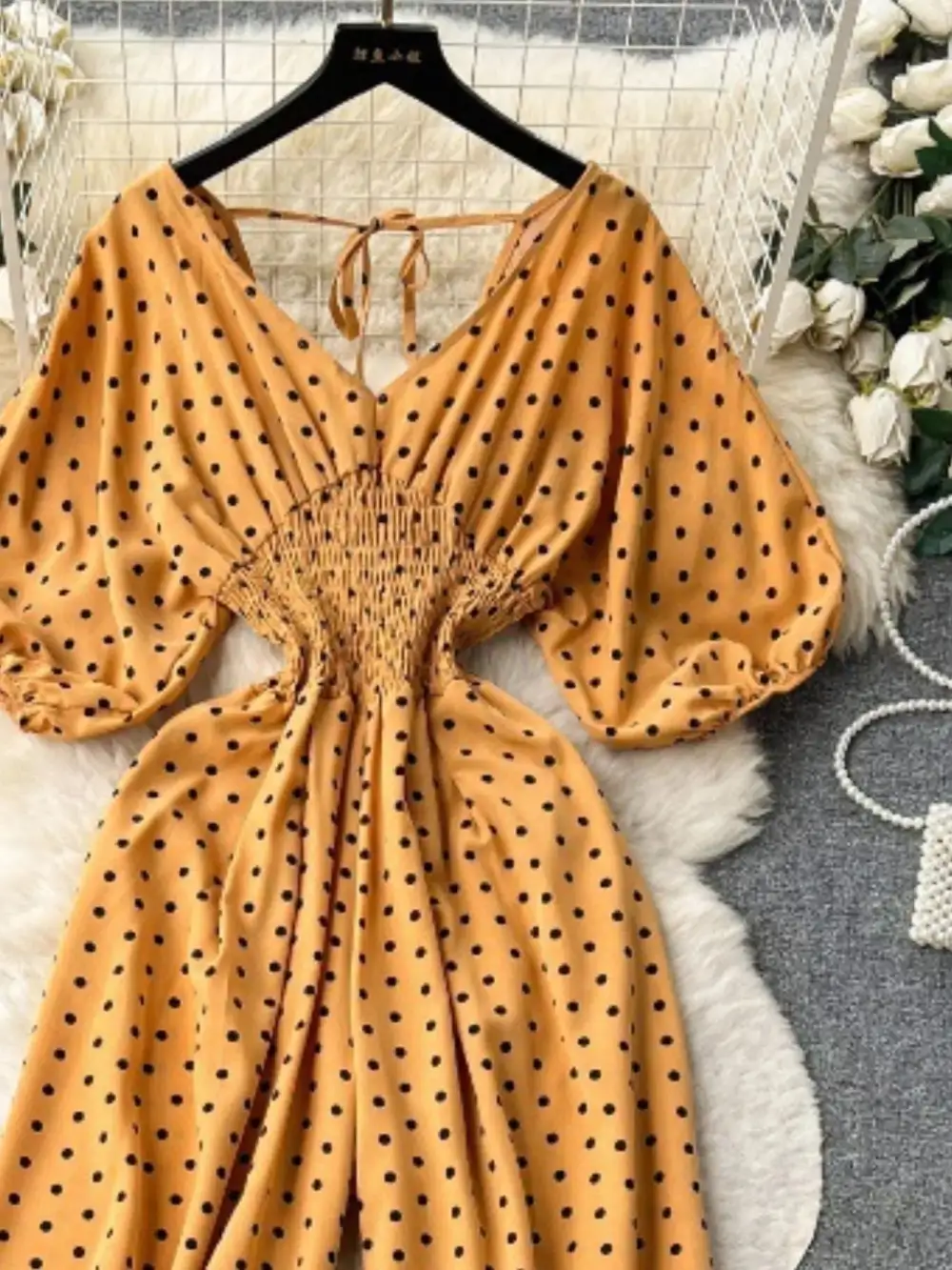 Smocked V Neck Wide Leg Jumpsuit