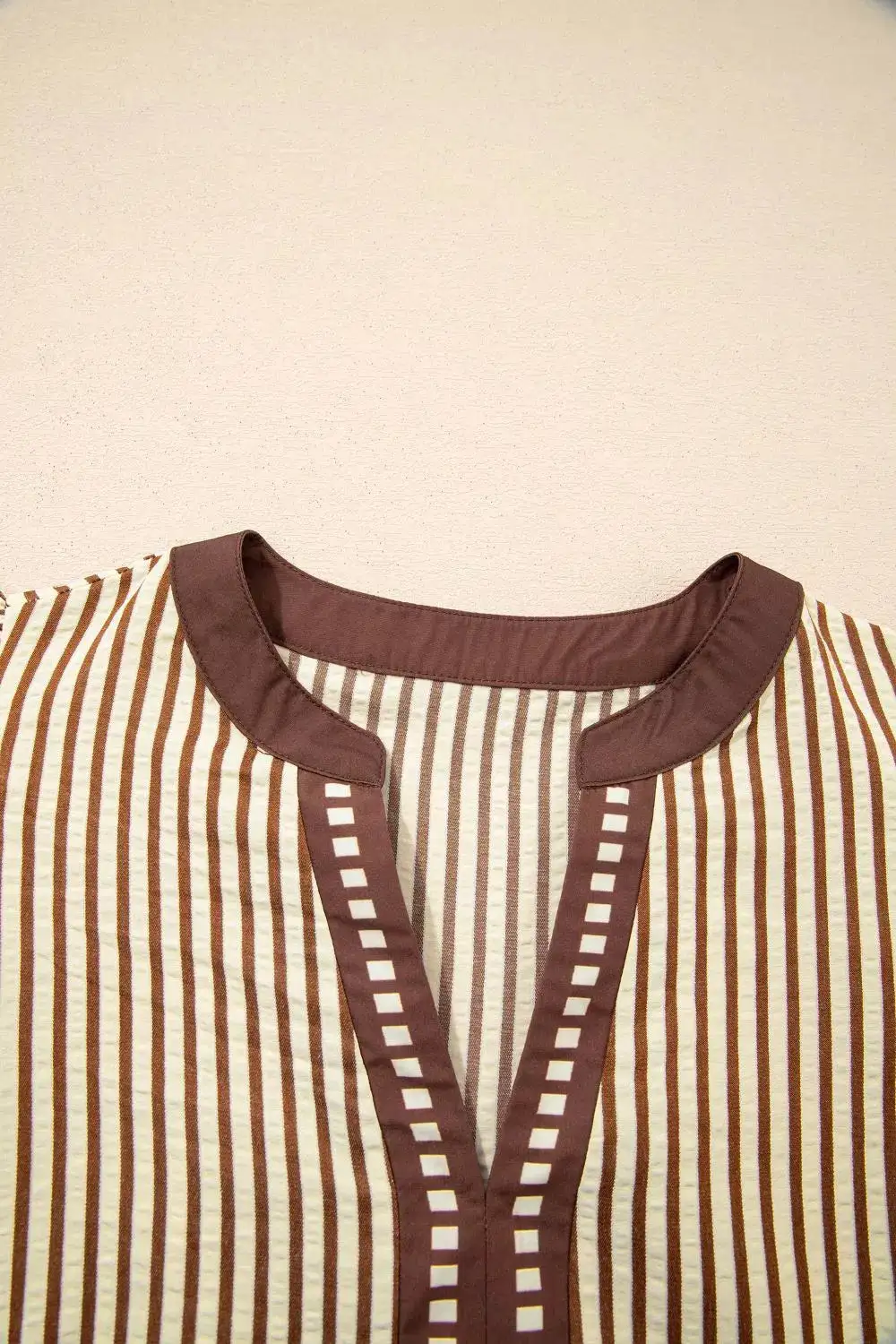 Striped V Neck Tiered Dress Casual