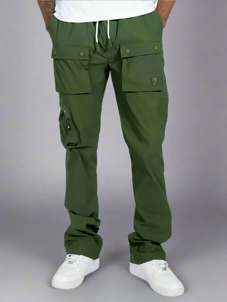 Nylon Stacked Pants Dark Olive