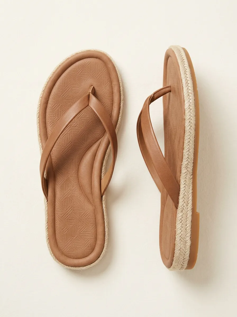 Women's Geometric Jute Trim Flat Flip Flops